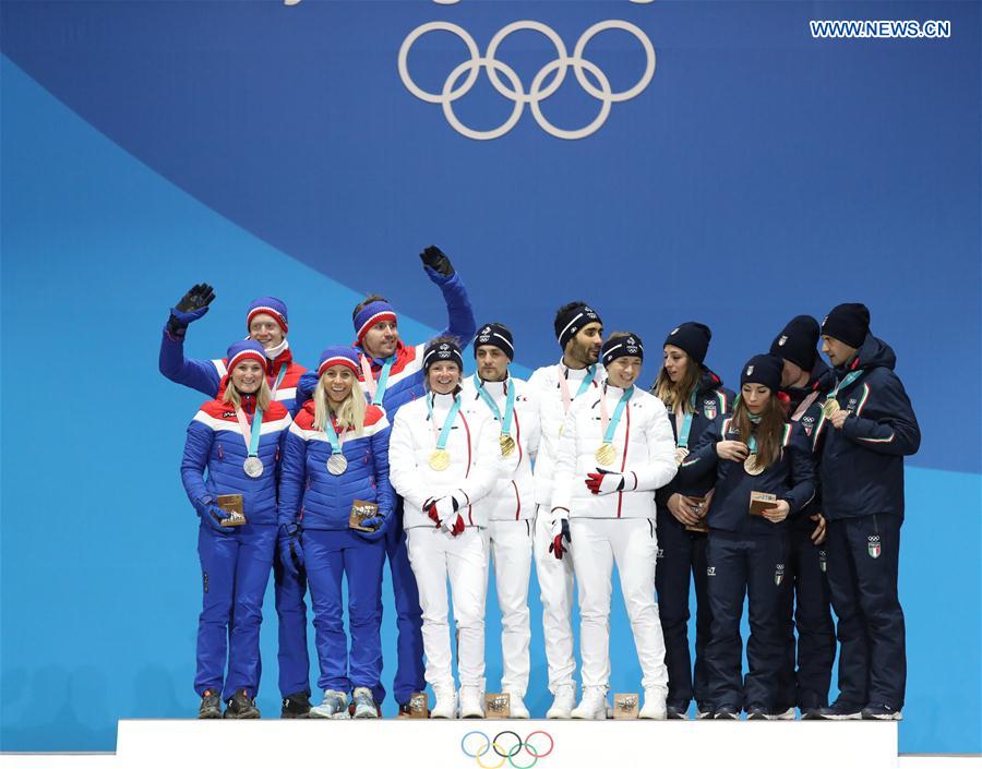 (SP)OLY-SOUTH KOREA-PYEONGCHANG-BIATHLON-MIXED RELAY-MEDAL CEREMONY