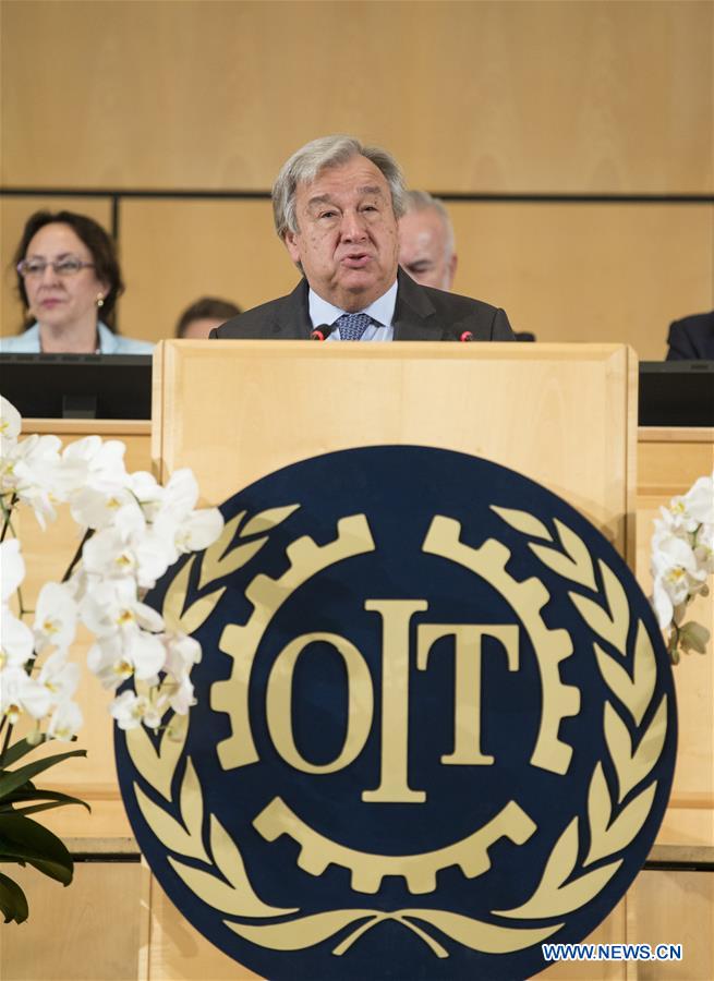 SWITZERLAND-GENEVA-GUTERRES-ILO-100TH ANNIVERSARY