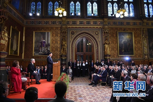 10月20日，国家主席习近平在英国议会发表讲话。 新华社记者 张铎摄 